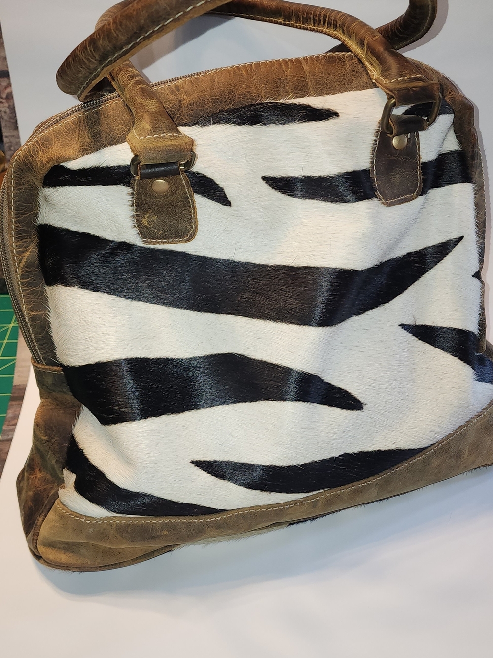 Myra Bag, CottonCarve Calf-Hair Zebra Print & Leather Satchel